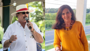 One left, Michael “Woody” Woodward of Rochester, 60, has been out of work since March 20. “It’s a really hard, difficult situation for those in entertainment,” he says. On Right, Judy Mancini, 56, of Webster, lost her job at the Rochester Riverside Convention Center. “It’s a struggle,” she says.