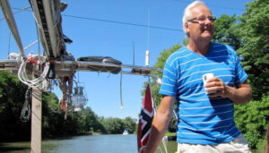 Harald Solfjeld, a Norwegian national, has been sailing the world for more than 10 years. He recently made a stop in Brockport. Photo by Lori Skoog