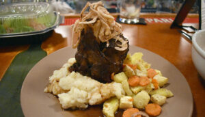 Native Eatery’s porter-braised pork shank ($24): The hunky pork sat in the middle of the plate, surrounded by veggies and whipped potatoes. Frizzle-fried onions decorated the pork like medals on a military hero.